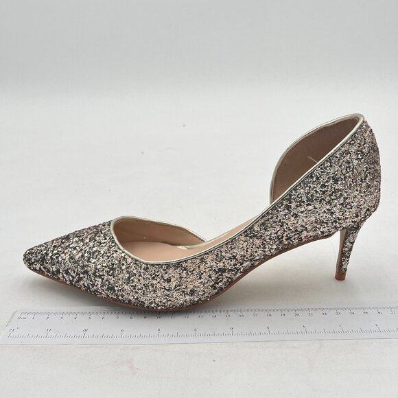 XYD Gold Glitter D'Orsay Low Heels Comfortable Slip-on Pointed Toe Sexy Pumps - Picture 2 of 8